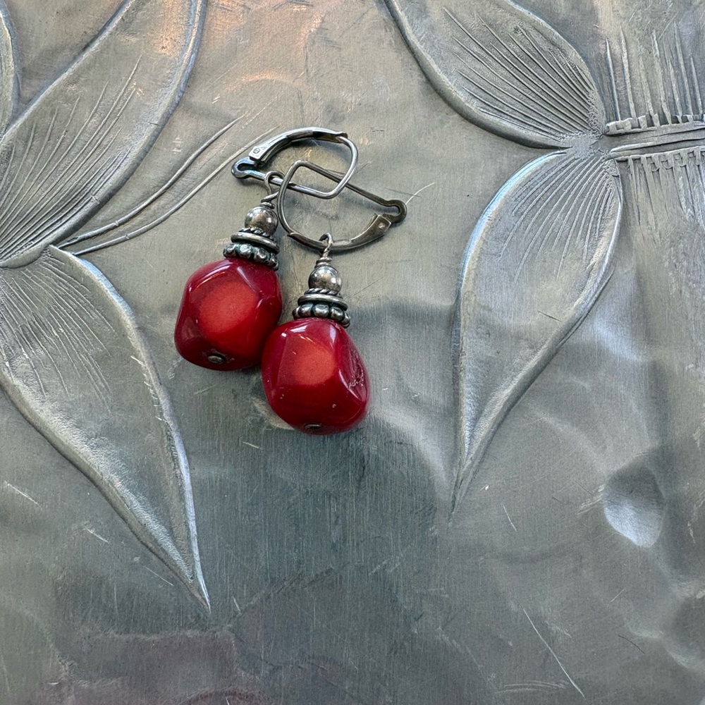 Sterling Silver Coral Dangle Earrings